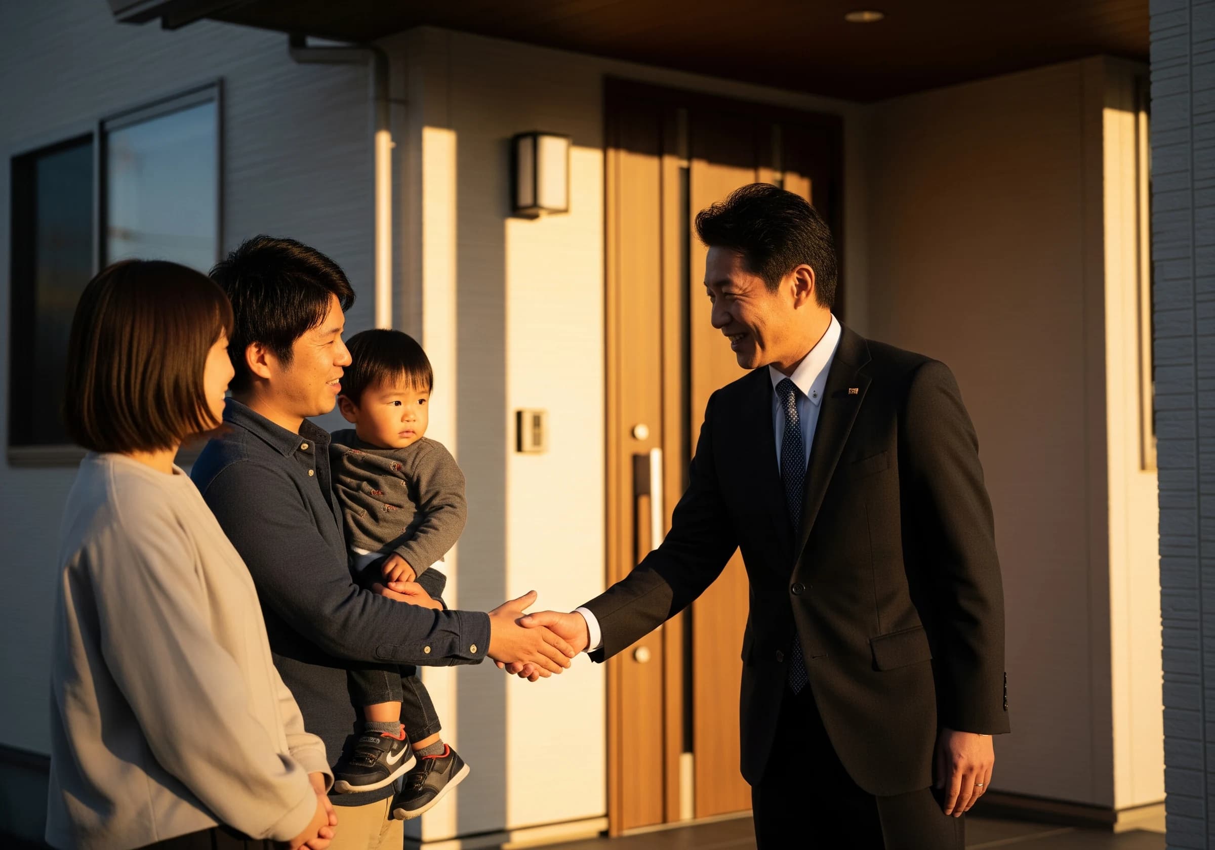物件の前でお客様に直接ご案内する様子