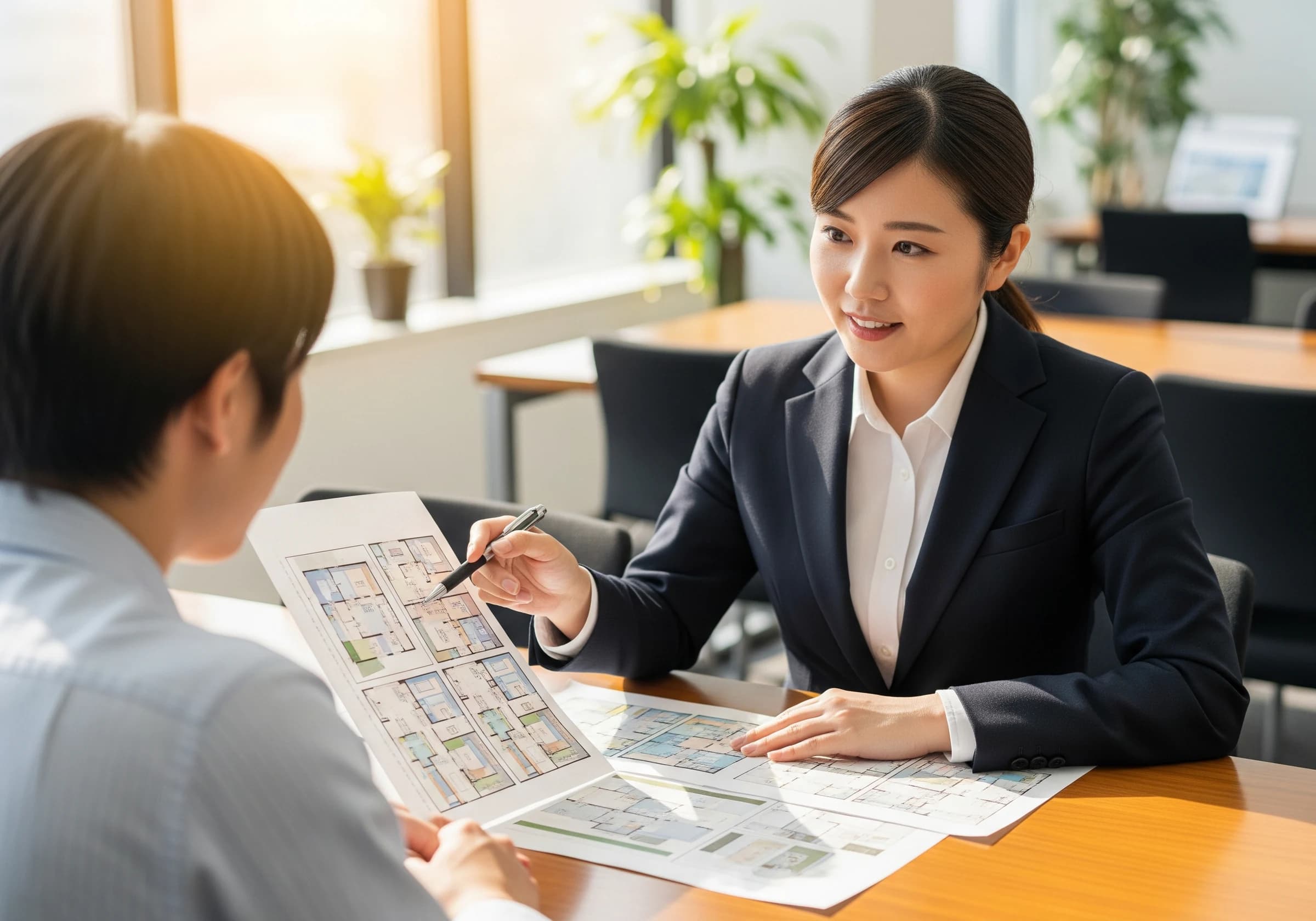 物件の比較資料を説明する様子